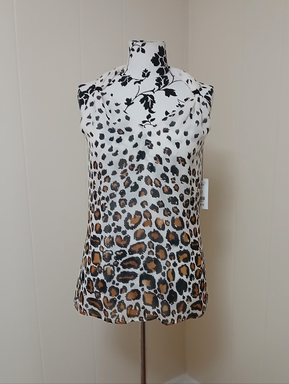 ETCETERA Silk Leopard Print Sleeveless: White, Black & Brown